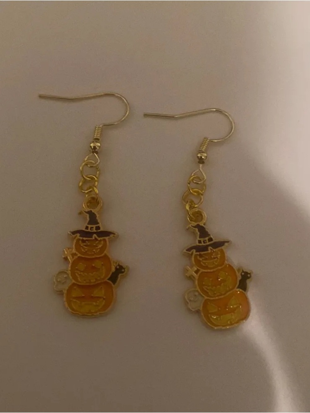 Gold-Tone Halloween Pumpkin Stack Dangle Earrings - Yellow Orange